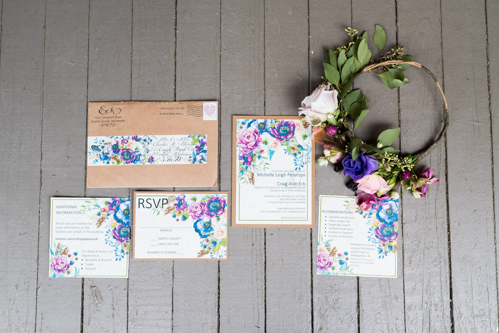 wedding invitation purple florals